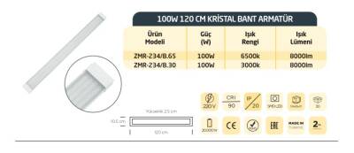 100W 120CM KRİSTAL YATAY LED BANT ARMATÜR BEYAZ 6500K - 3