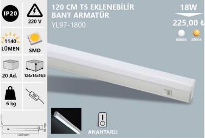 120CM GÜNIŞIĞI 18W NOAS BANT ARMATÜR YL97-1801 - 1