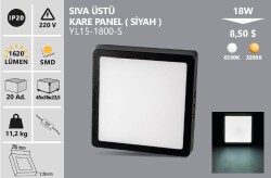 18W SIVA ÜSTÜ KARE PANEL SİYAH KASA BEYAZ IŞIK - 1