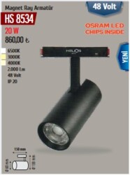 20 Watt OSRAM LED Magnet Ray Spot 3000K 48VOLT 2000LM HELIOS HS 8534G GÜNIŞIĞI - 1