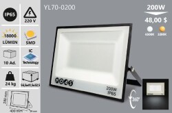 200W BEYAZ YÜKSEK LÜMEN LED PROJEKTÖR - NOAS YL70-0200 - 1