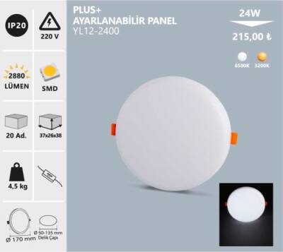 24W BEYAZ SIVA ALTI PLUS AYARLANABİLİR PANEL NOAS YL12-2400 - 1