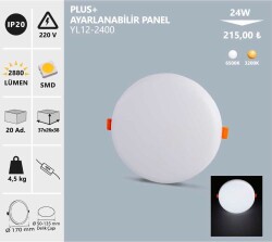 24W GÜNIŞIĞI SIVA ALTI PLUS AYARLANABİLİR LED PANEL YL12-2401 NOAS - 1