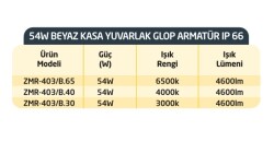 36W BEYAZ KASA YUVARLAK BEYAZ IŞIK LEDLİ GLOP ARMATÜR 6500K ZMR-403B.65 IP66 - 2