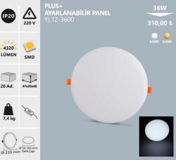 36W SIVA ALTI PLUS AYARLANAİLİR LED PANEL BEYAZ NOAS YL12-3600 - 1