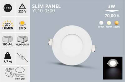 3W SIVA ALTI YUVARLAK SLIM LED PANEL GÜNIŞIĞI YL10-0301 - 1