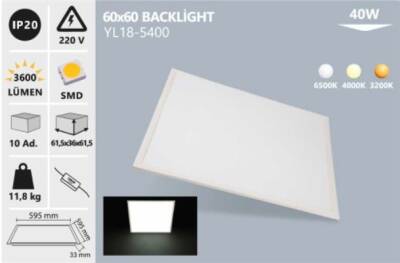 40W 60X60 BACKLIGHT SIVA ALTI LED PANEL 4000K YL18-5407 NOAS - 1