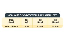 40W KARE DEKORATİF T-BULB LED AMPUL E27 6500K - 2