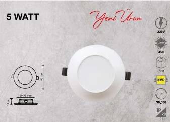 5 WATT LED PANEL YUVARLAK SIVA ALTI BEYAZ - PROMOSYON ÜRÜN - 1