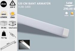 54W IP20 120CM BEYAZ IŞIK LED BANT ARMATUR 6500K NOAS YL98-5400 - 1