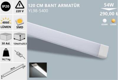 54W IP20 120CM BEYAZ LED BANT ARMATUR 6500K NOAS YL98-5400 - 1