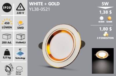 5W Beyaz Işık WHITE+GOLD LED SPOT BEYAZ YL38-0521  - 1