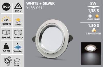 5W Beyaz ışık WHITE+SILVER LED SPOT - 1