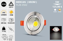 5W COB LED SPOT MERCAN KROM KASA BEYAZ YL28-0502 - 1