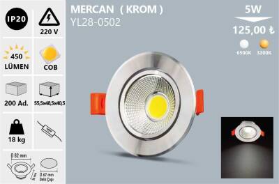 5W COB LED SPOT MERCAN KROM KASA BEYAZ YL28-0502 - 1