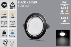 5W Günışığı BLACK+SILVER LED SPOT GÜN IŞIĞI YL38-0532  - 1