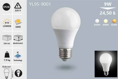 9W GÜNIŞIĞI LED AMPUL NOAS YL95-9002 - 1