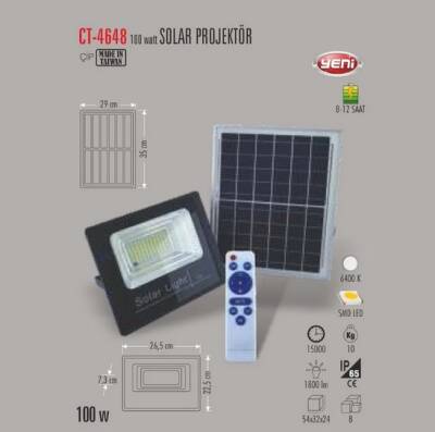 Cata 100W SOLAR Led Sokak Prjektör CT-4648 Beyaz Işık - 2