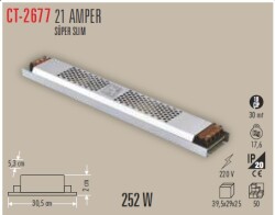 CATA 21 Amper 12v Şerit Led Trafosu (250W) (SÜPER SLİM FANSIZ) CT-2677 - 1