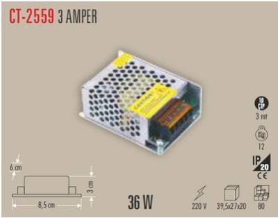 Cata CT-2559 3A 36W Şerit Led Trafosu - 2