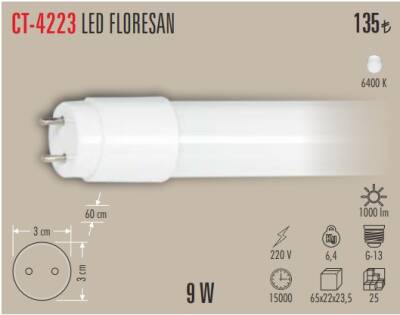 CATA CT-4223 BEYAZ IŞIK 60CM 9W LEDLİ FLORESAN - 1
