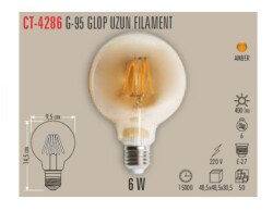 Cata CT-4286 6W E27 2700K Amber G95 Glop Led Rustik Ampul - 1
