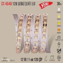 CATA CT-4540 120 LED’li Şerit LED – 12V 12W/m Beyaz Işık 6500K - 1