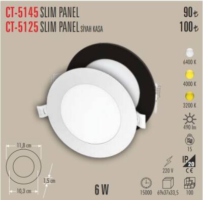 Cata CT-5145 6W 6500K Beyaz Slim Sıva Altı Led Panel - 1