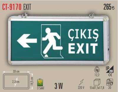 CATA CT-9170 Işıklı Şarjlı Exit Tabelası – Sağ/Sol Ok Çıkış Yönlendirme Levhası - 1