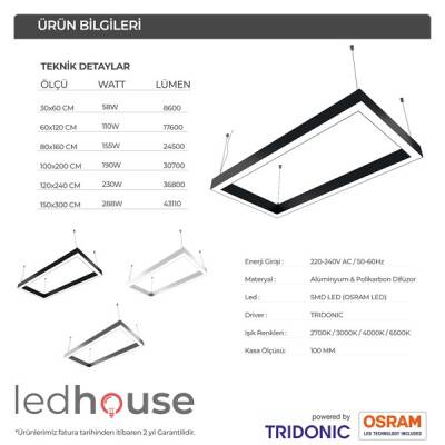 Dikdörtgen Simit Linear Modern Led Avize Lineer Armatür 60x120cm - 2