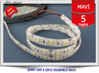 DIŞ MEKAN 3 ÇİPLİ MAVİ 24 VOLT ŞERİT LED 5050 METREDE 60 LED - 1