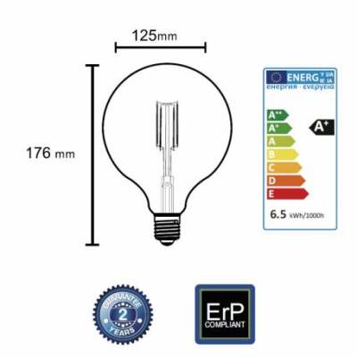 G-125 6 WATT FLAMANLI RUSTİK LED AMPUL BALON TİPİ - 2700K GÜNIŞIĞI - 2