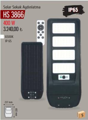HELIOS HS-3866 400W SOLAR SOKAK ARMATUR BEYAZ IŞIK IP65 - 1