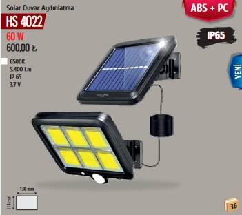 HELIOS HS 4022 60 Watt Solar Proejktör - Beyaz Işık (6500K) - 2