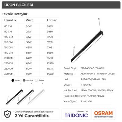 Linear Led Aydınlatma Armatürü Sarkıt Lineer Avize 100cm - 2