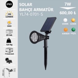 NOAS 7W BEYAZ SOLAR BAHÇE ARMATURU YL74-0701-S - 1